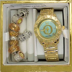 Часы с датой и браслетом золотистым в упаковке М8