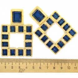 Серьги квадрат в золоте синий М86