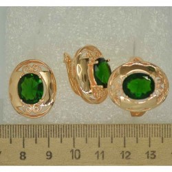 Серьги и кольцо овал крупный зеленый (3 пары) М494