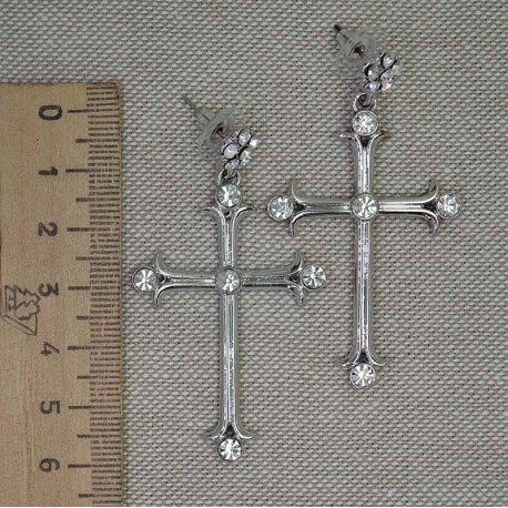 Серьги крест в серебре фигурный стразы М239